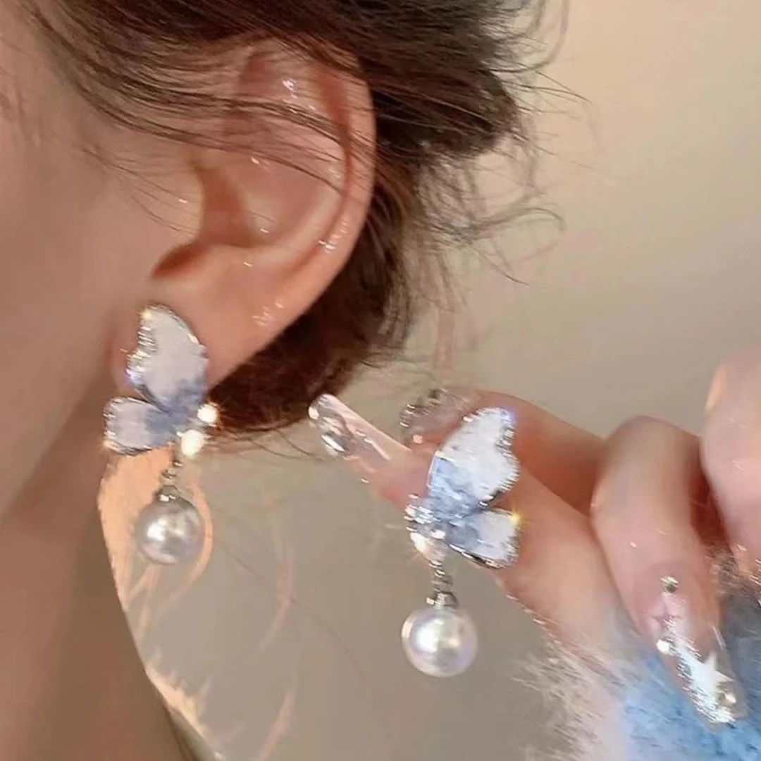 铜合金耳饰 925银针7088《星河天空》水晶蝴蝶小众设计高级感耳饰