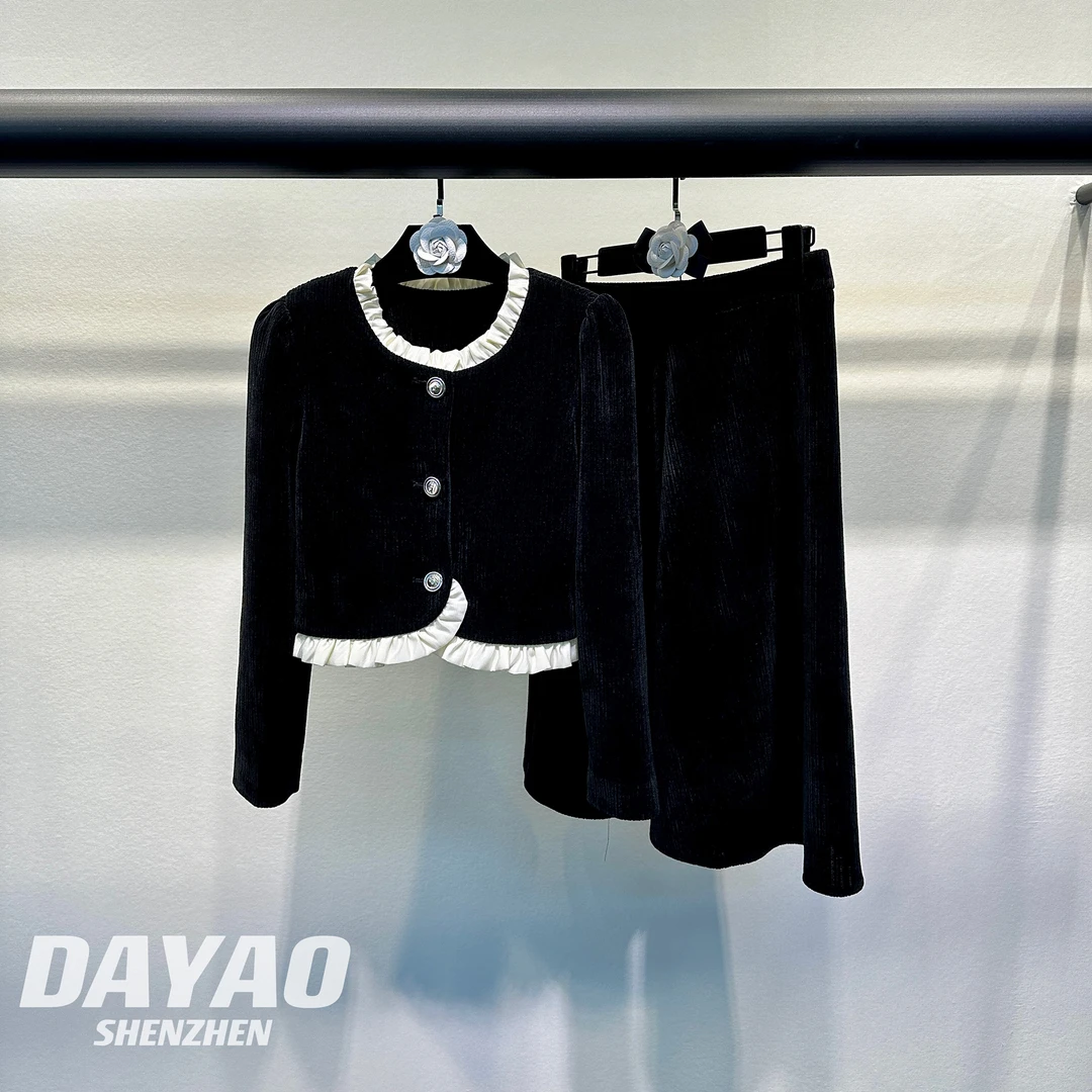 「DAYAO」24S圆领黑色显瘦套装高级感复古半裙轻奢高档女装WY986