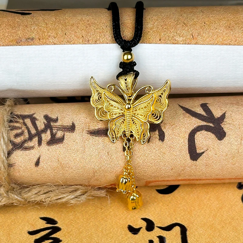 吊坠足银 花丝蝴蝶结吊坠女足银在逃公主铃兰花项链手工时尚挂坠