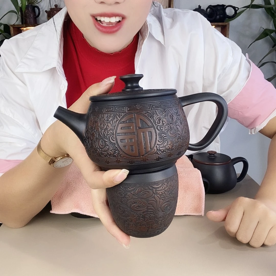 无**建水紫陶400唐草纹➕一杯