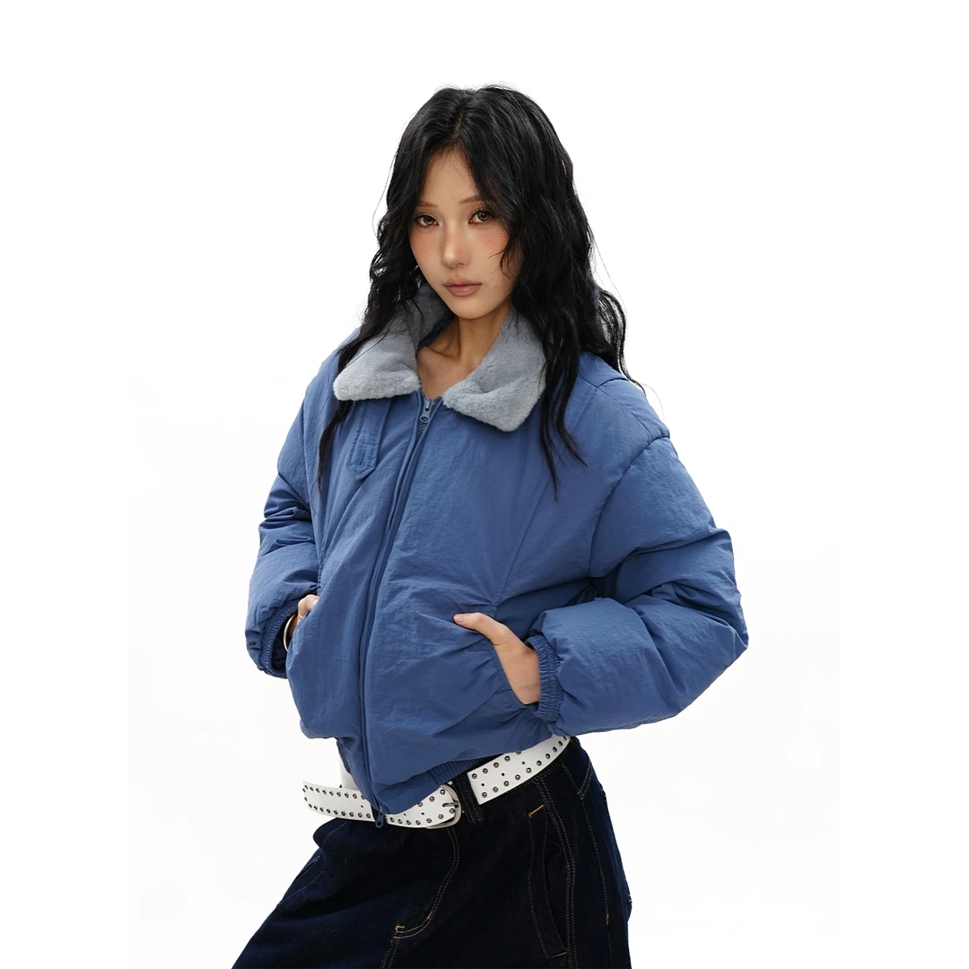 S3T5撞色翻领飞行夹克夹棉棉服女2025冬装新款派克服短款面包服潮