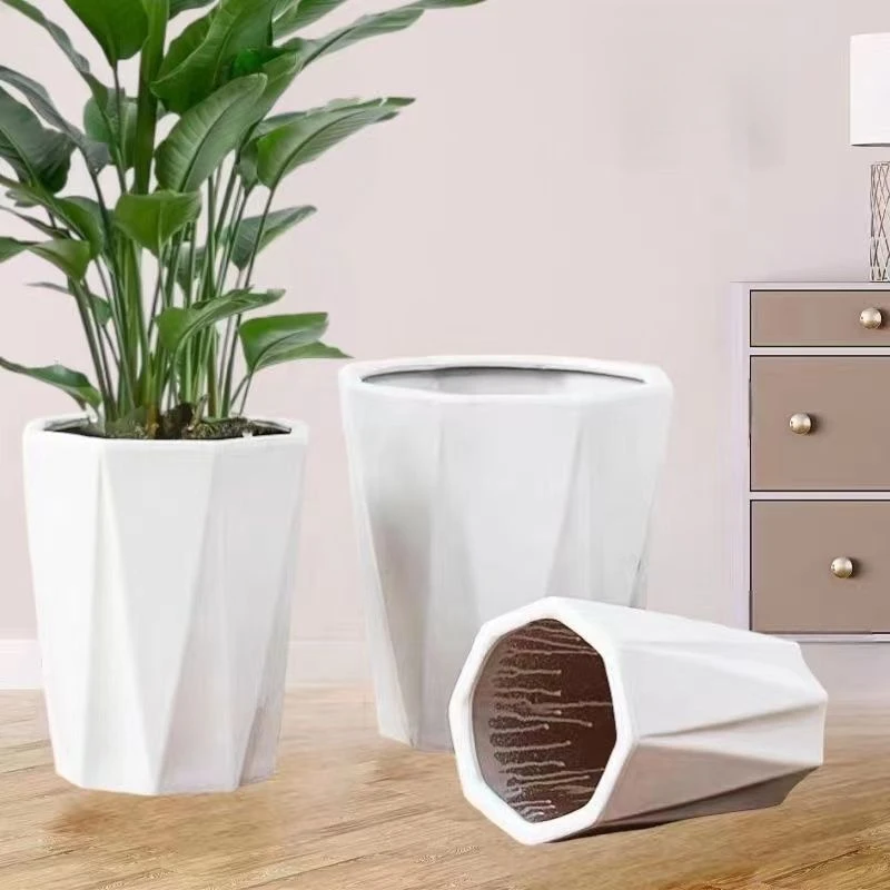 北欧简约特大号白色陶瓷花盆大号特大号客厅阳台落地盆绿植发佳诺