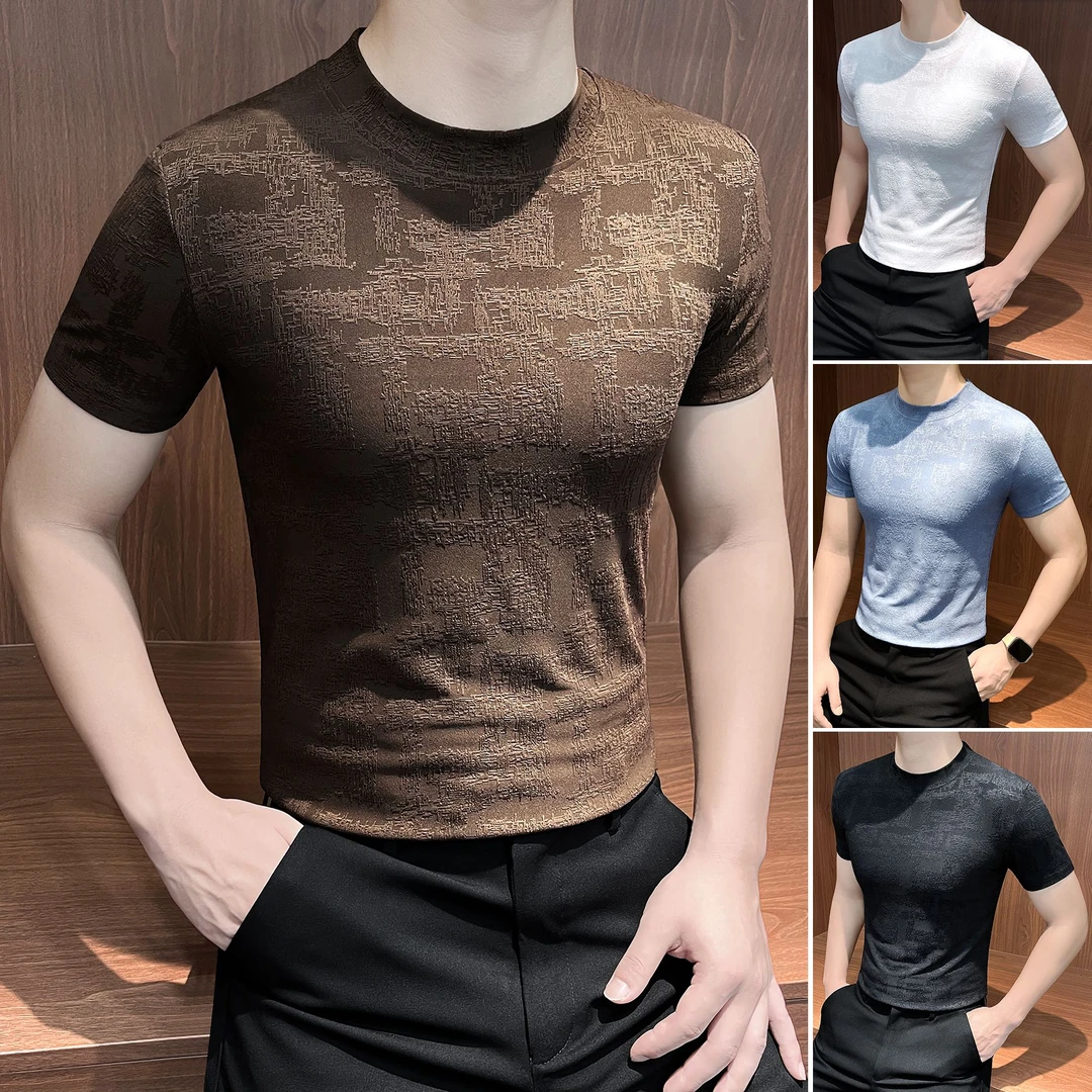 圆领短袖T恤男款爆款2025新款男装秋季男士修身显瘦潮流休闲上衣