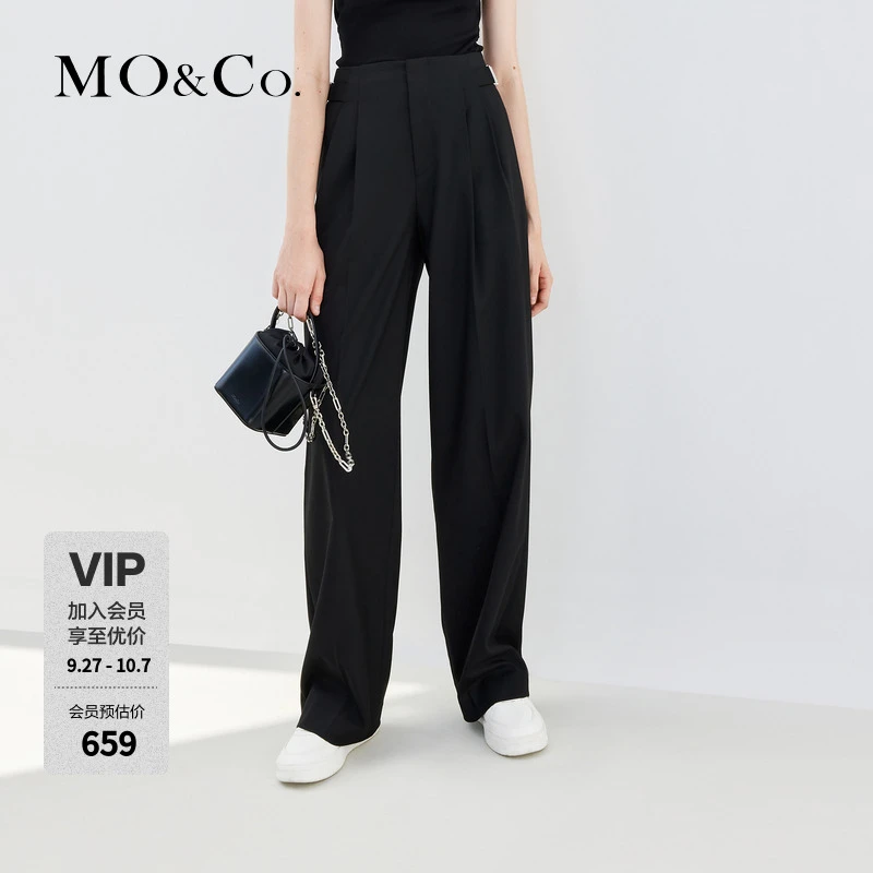 MOCO春季金属装饰扣高腰宽松长直筒阔腿休闲裤MBC1PATK01