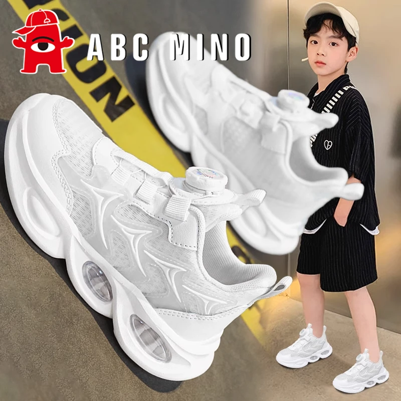 ABC MINO男童运动鞋夏季新款防滑减震儿童跑步鞋男孩旋转扣小白鞋