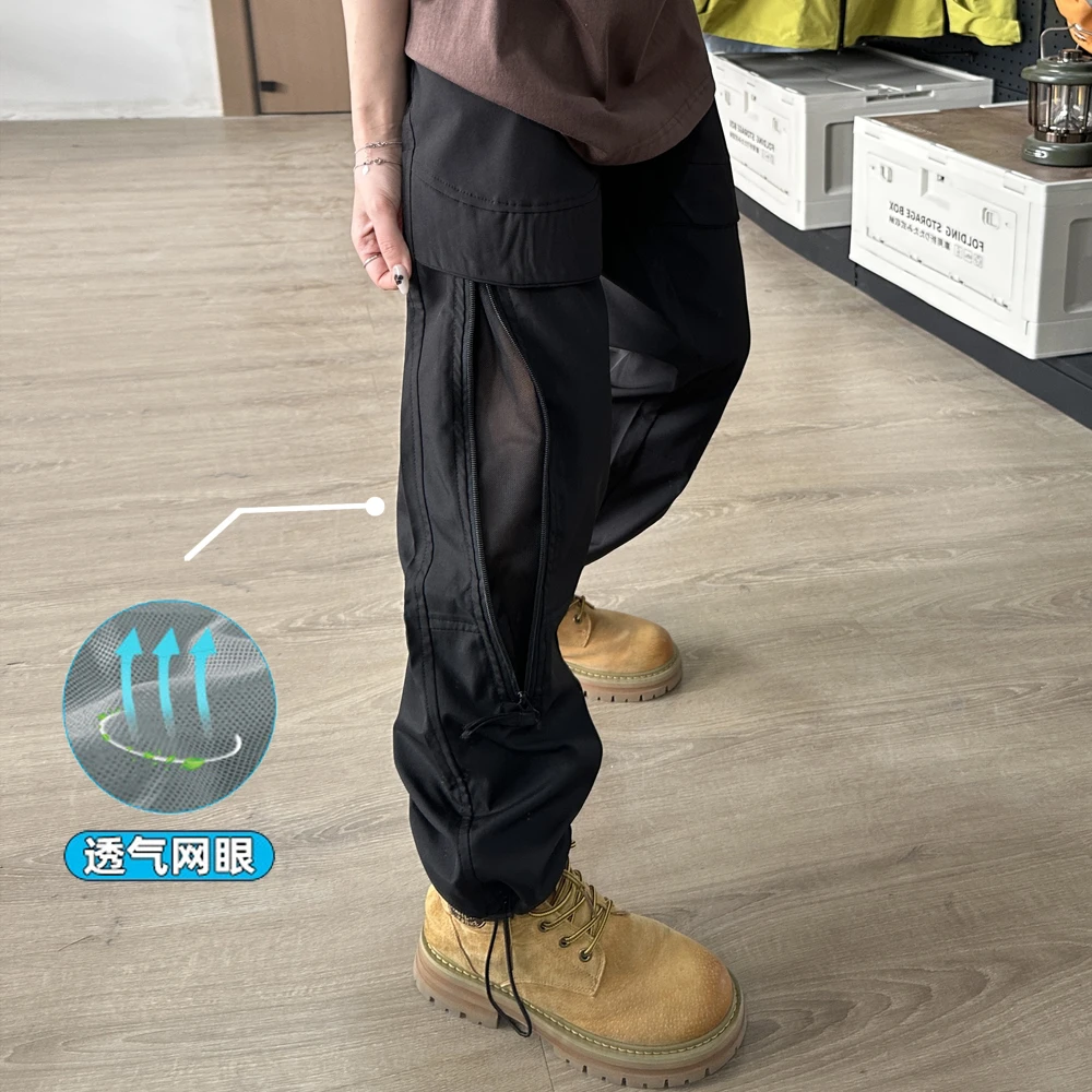 猎雀春夏透气休闲裤子工装裤拉链冲锋裤美式日系直筒裤男女可穿