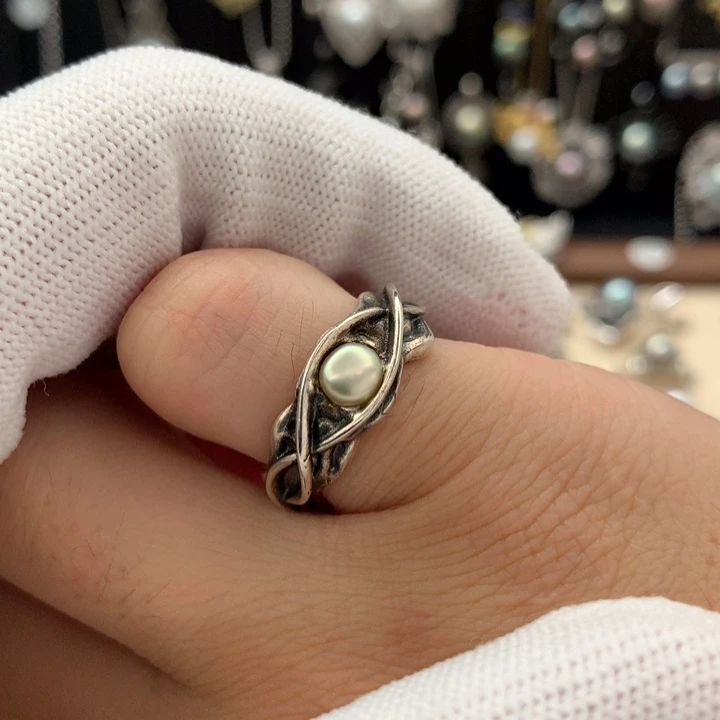 银S925镶嵌戒指海水珍珠