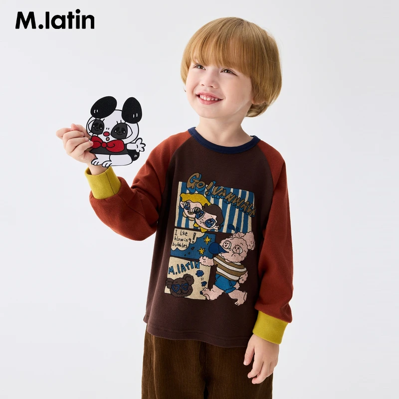 马拉丁童装儿童T恤25冬装新款男女小童海报感撞色长袖T恤