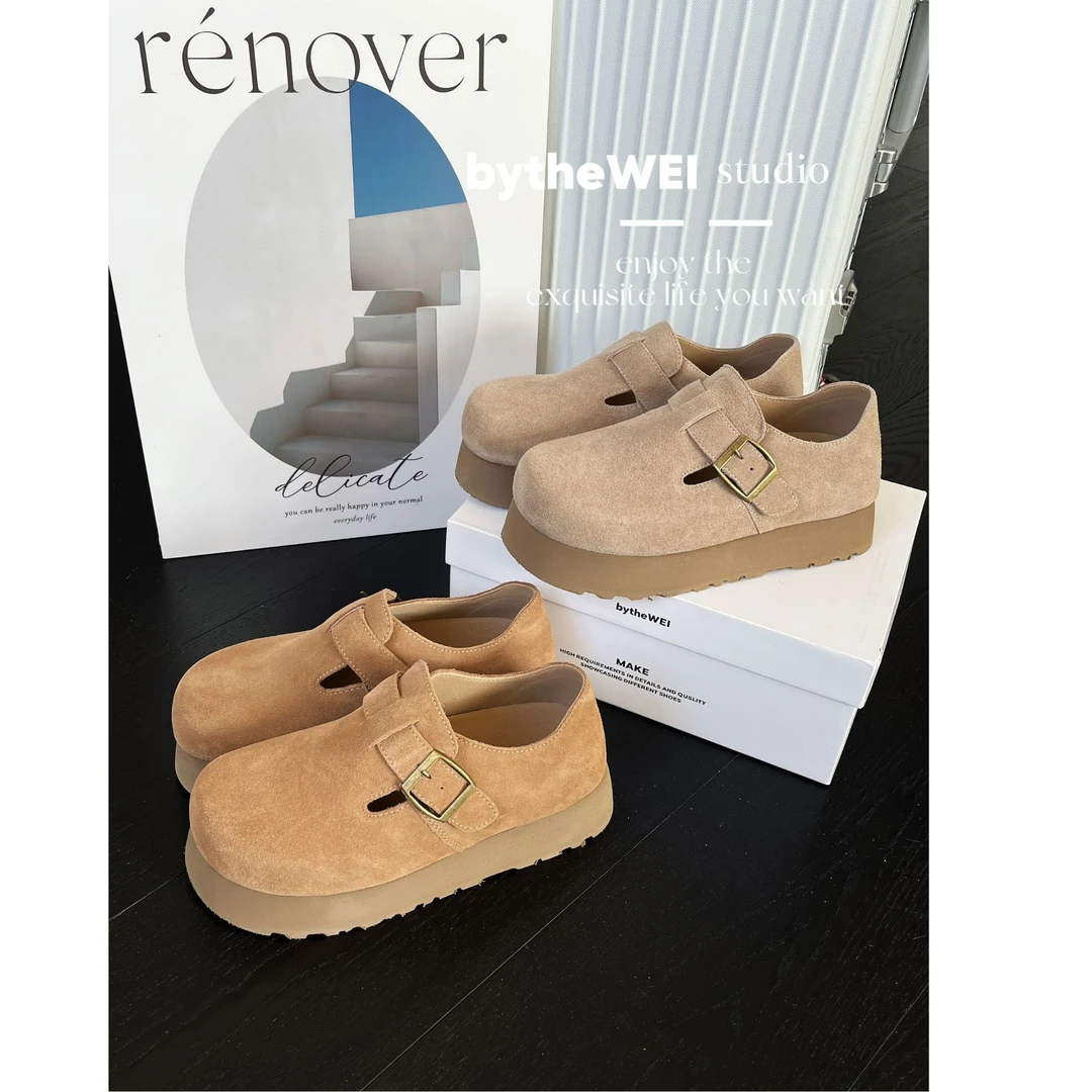 bytheWEI【松果勃肯】2025春季新款包跟厚底大头鞋懒人鞋勃肯鞋女