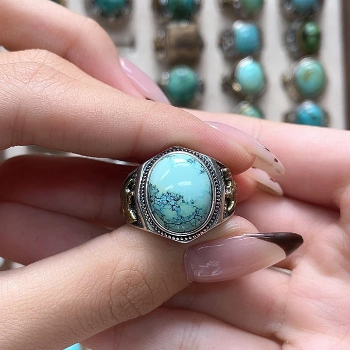 绿松石银S925镶嵌戒指