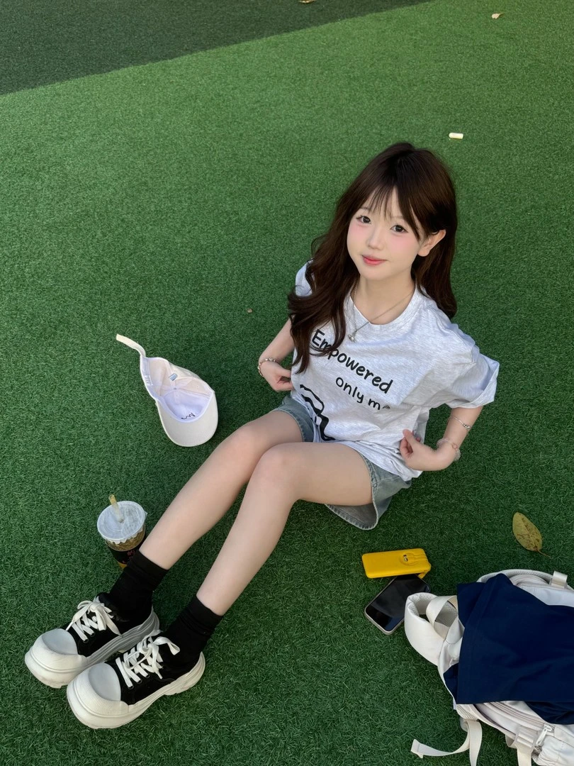 【Dandan-自制-01款】25s显瘦潮流纯棉短袖t恤女宽松圆领上衣百搭