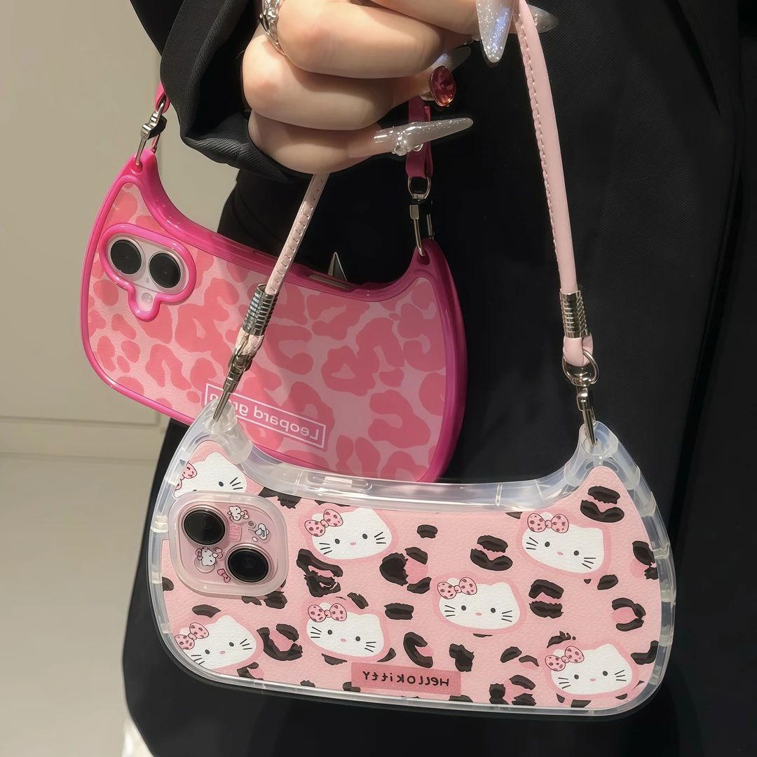 辣妹豹纹手提包挂绳适用iPhone15苹果16promax手机壳14女款13套12