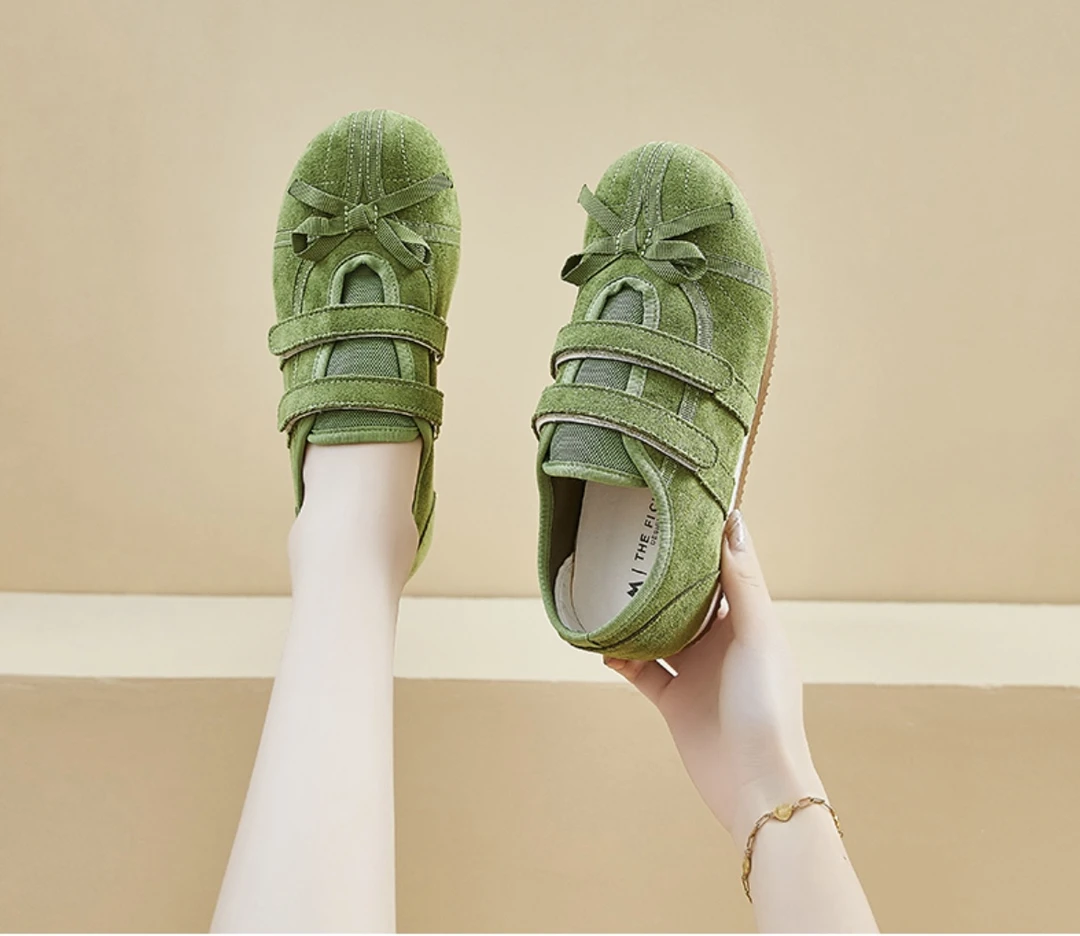 [A98]复古蝴蝶结简约魔术贴休闲鞋