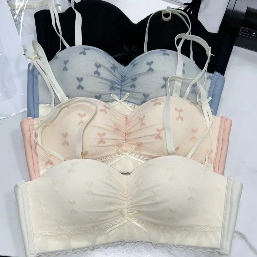 AB通用杯塑型承托矫正内衣薄款拼色小胸聚拢少女蕾丝文胸罩女士