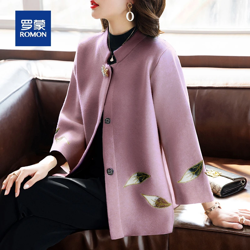 罗蒙妈妈春秋新款外套洋气风衣40岁50中老年人女呢子短款洋气大衣