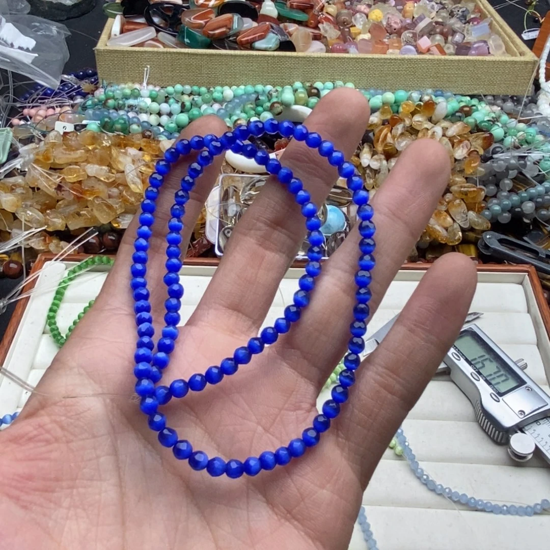 玛瑙/玉髓未镶嵌珠宝半成品一条4mm蓝猫眼切面B132