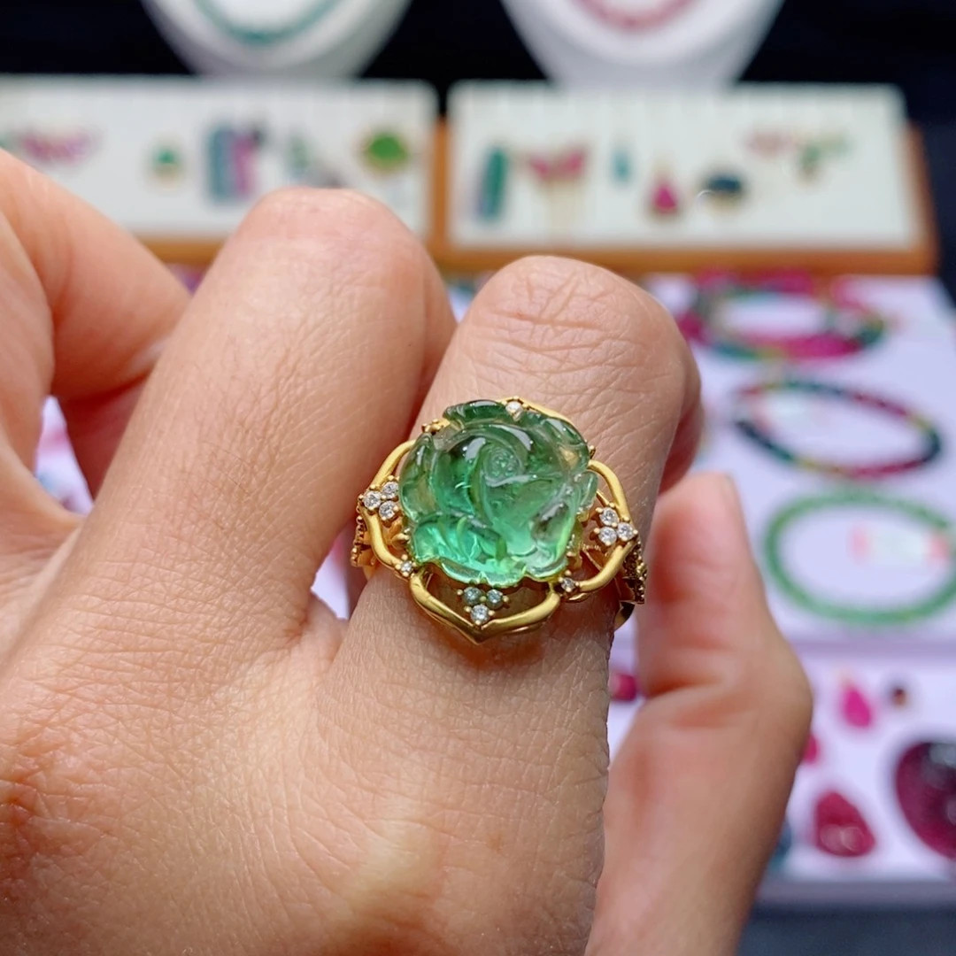 18K金镶嵌戒指碧玺戒指d