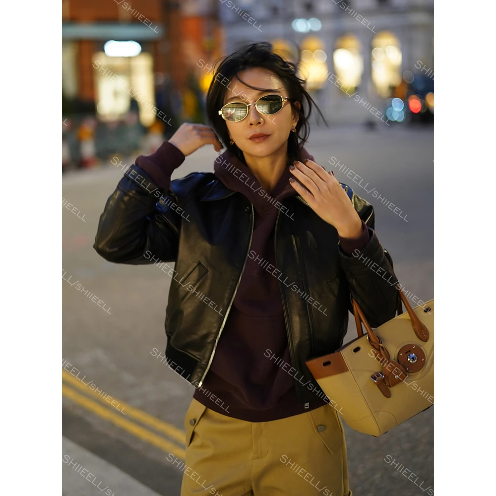 SHIIEELL经典极简主义羊皮革外穿上衣老钱廓形皮衣夹克外套Z5278