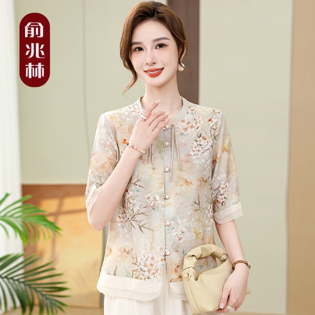2025新款妈妈装洋气衬衫中老年女夏季新中式国风上衣