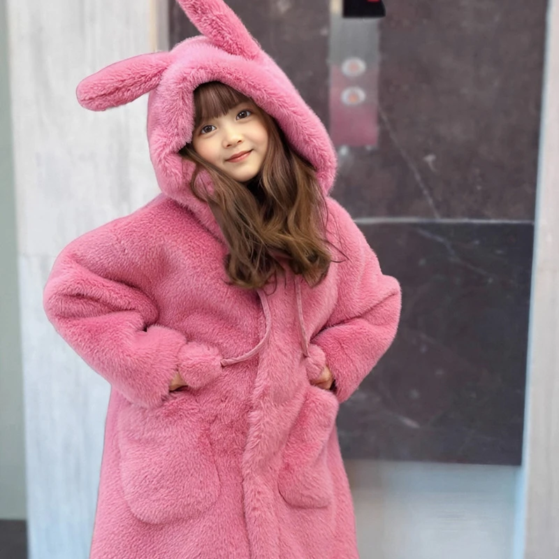 女童纯色长袖保暖大衣2024秋冬季新款女宝宝洋气休闲时尚百搭外套