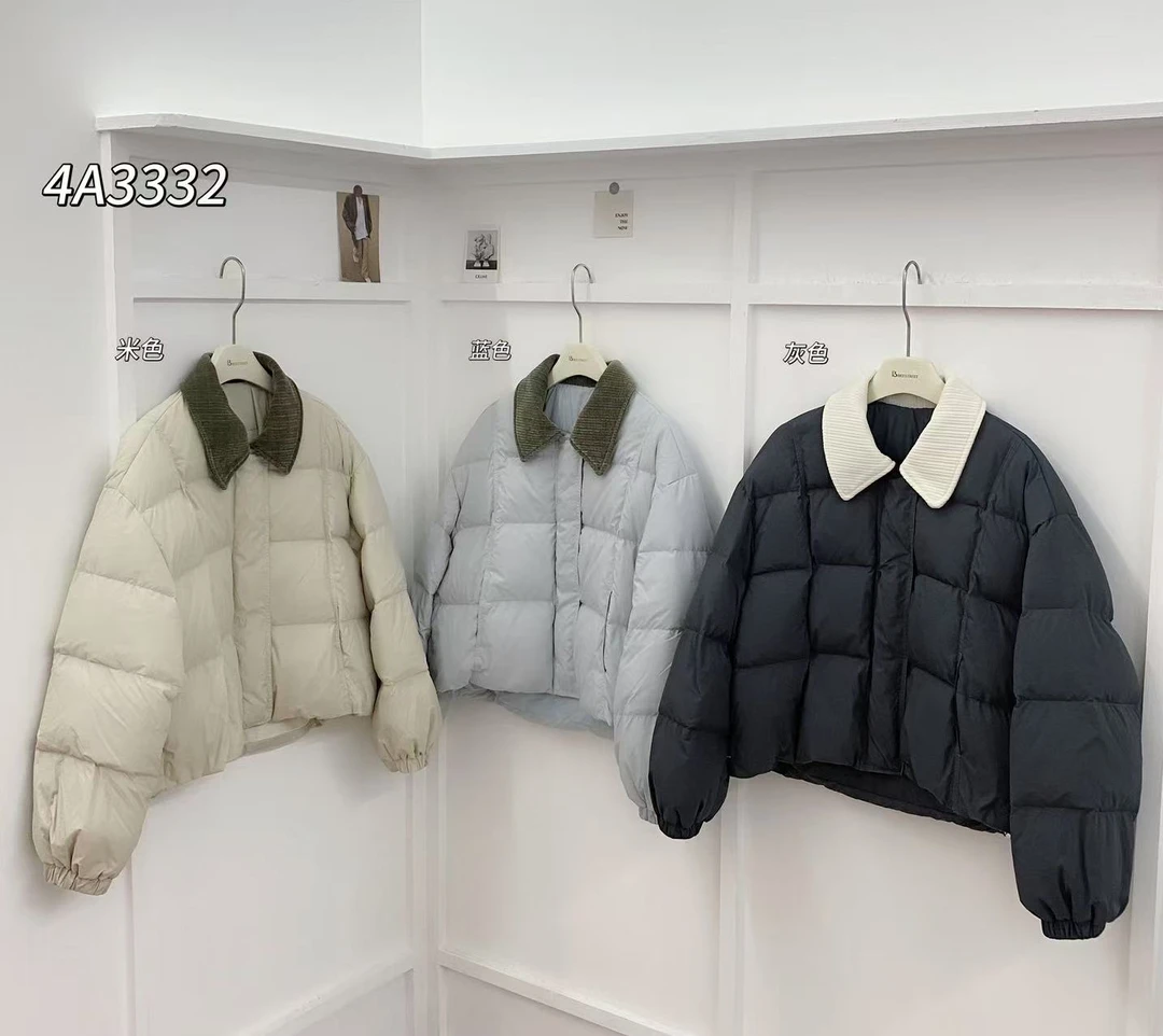鑫然Kiki 拼接翻领撞色新国标90白鸭绒短款羽绒服 4A3332 BEE【X】