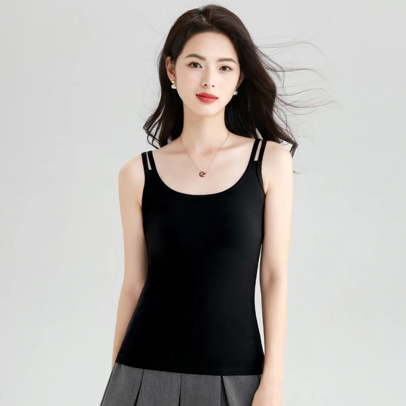 设计感白色吊带背心女内搭秋冬新款打底美背内衣加绒保暖无袖上衣