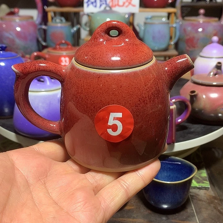 壶钧瓷钧红釉秦权壶