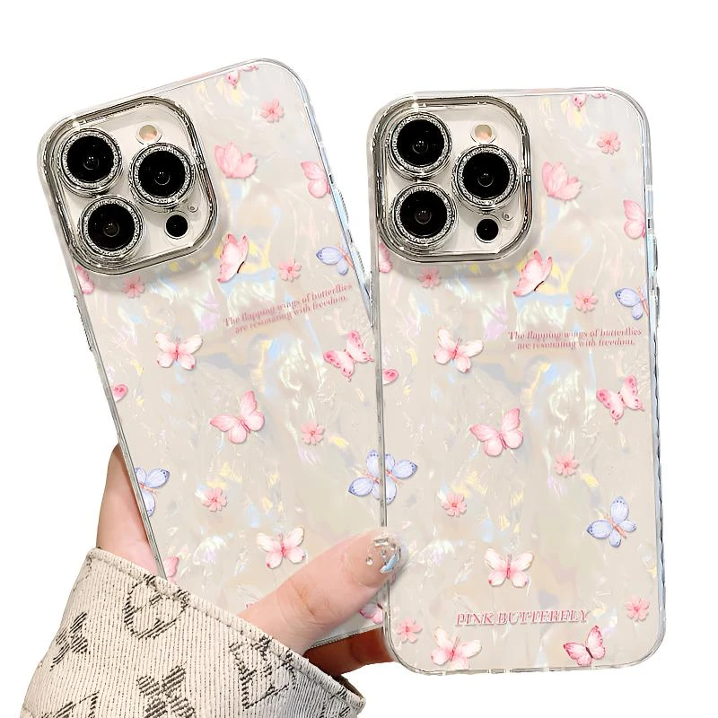 彩色蝴蝶适用苹果16手机壳iphone15高级感14promax全包13镜头膜11