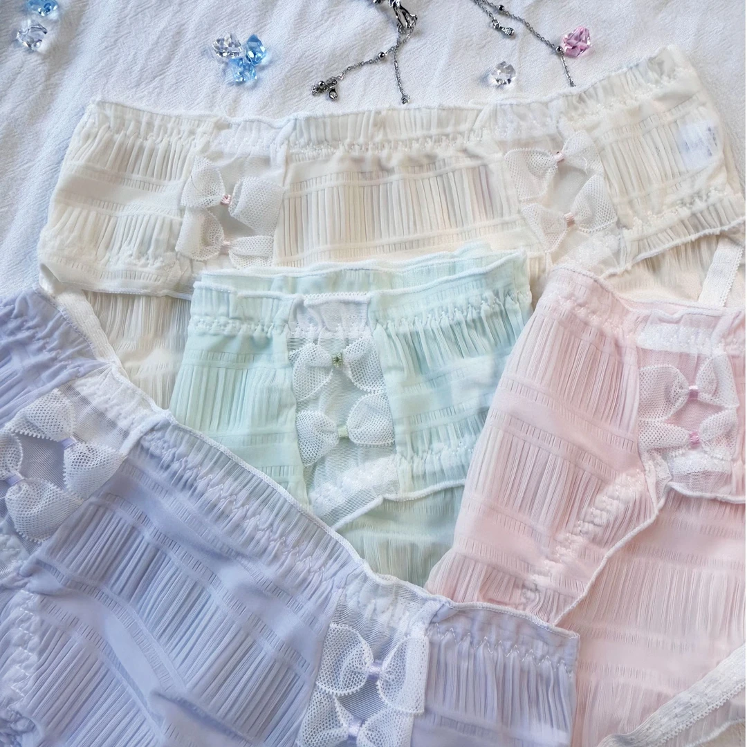 【泡泡网纱】百褶冰沙蕾丝内裤少女甜美可爱日系中腰三角裤80～120斤