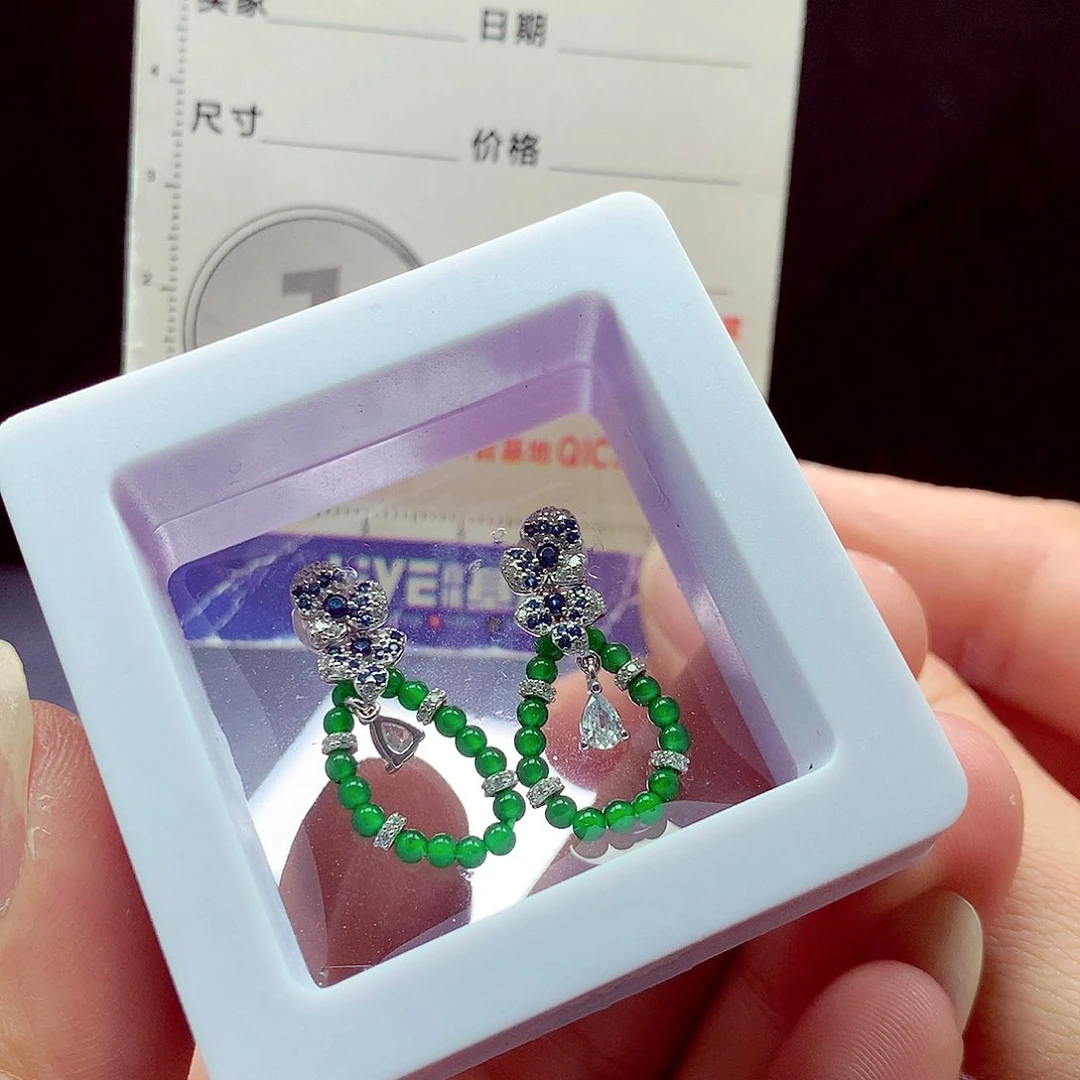 银S925镶嵌手链翡翠耳坠