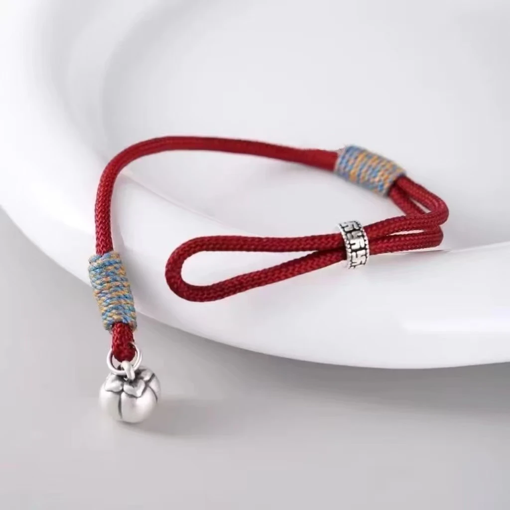 足银手链 883（柿柿如意国风红绳银饰 ）手链银饰吊坠足银手链