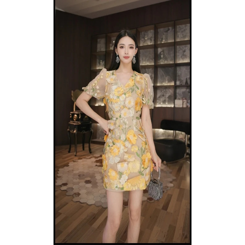 七爷定制 法式气质名媛显瘦优雅时尚连衣裙 9028