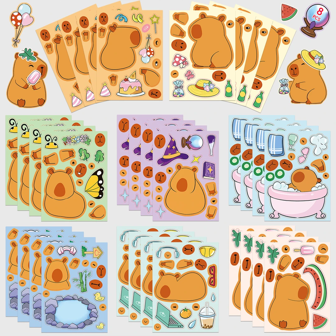 拼图贴纸水豚豚主五官换脸装扮拼贴益智DIY贴画