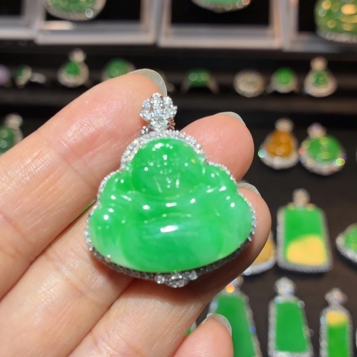 翡翠18K金镶嵌吊坠(不含链)翡翠