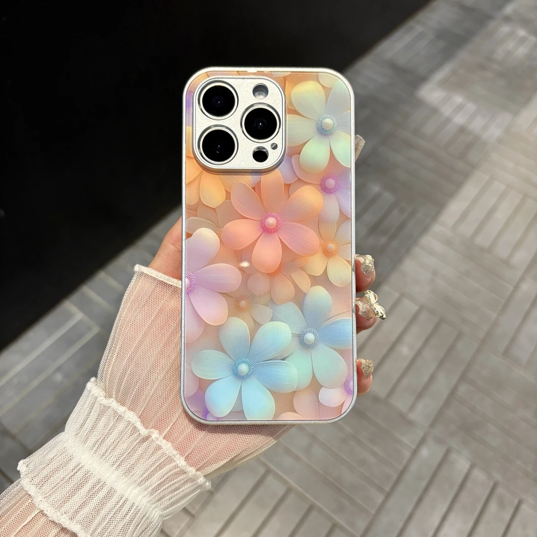苹果/华为/oppo/vivo/小米 珍珠花朵适用iPhone16/17玻璃手机壳