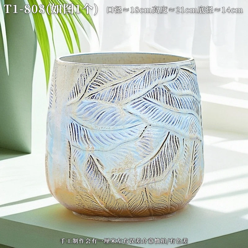 T1-808宜兴粗陶百合竹芭蕉叶龟背竹客厅千年木龙血树大口径花盆