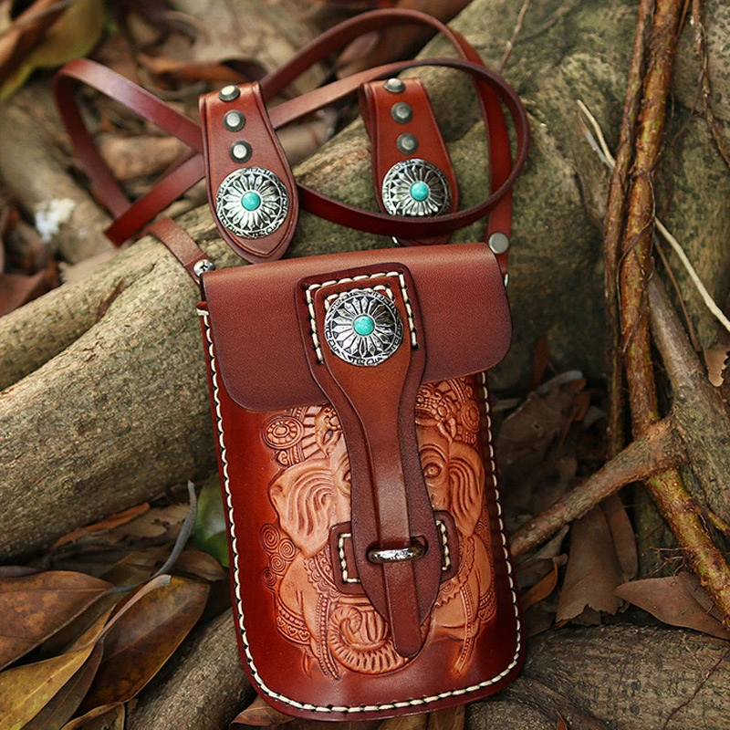 头层牛皮疯马皮腰包旅游包休闲户外男士手机包手机通用机车腰包