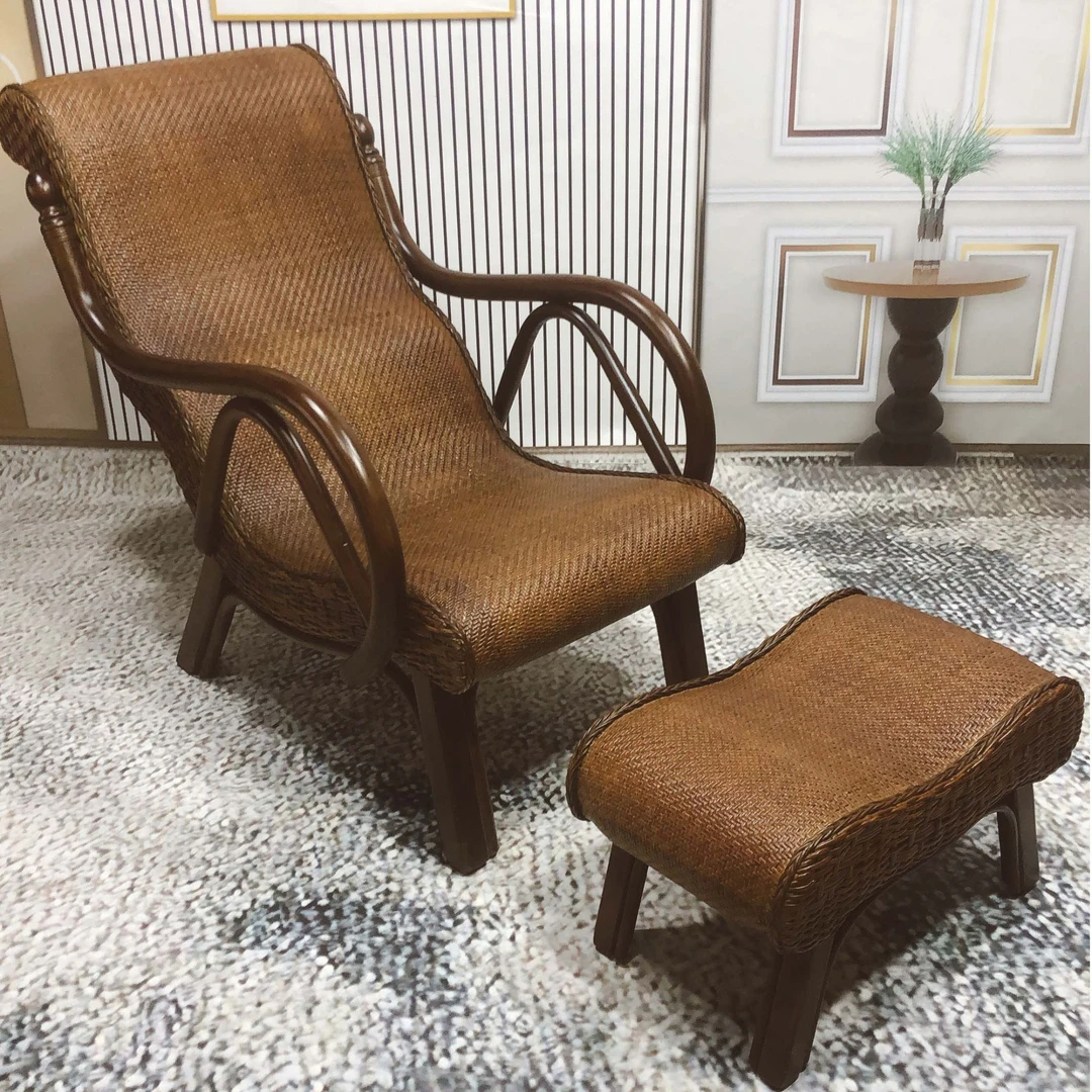 真藤老人单人家用阳台午休成人午睡椅休闲简约椅藤编躺椅客厅桌椅