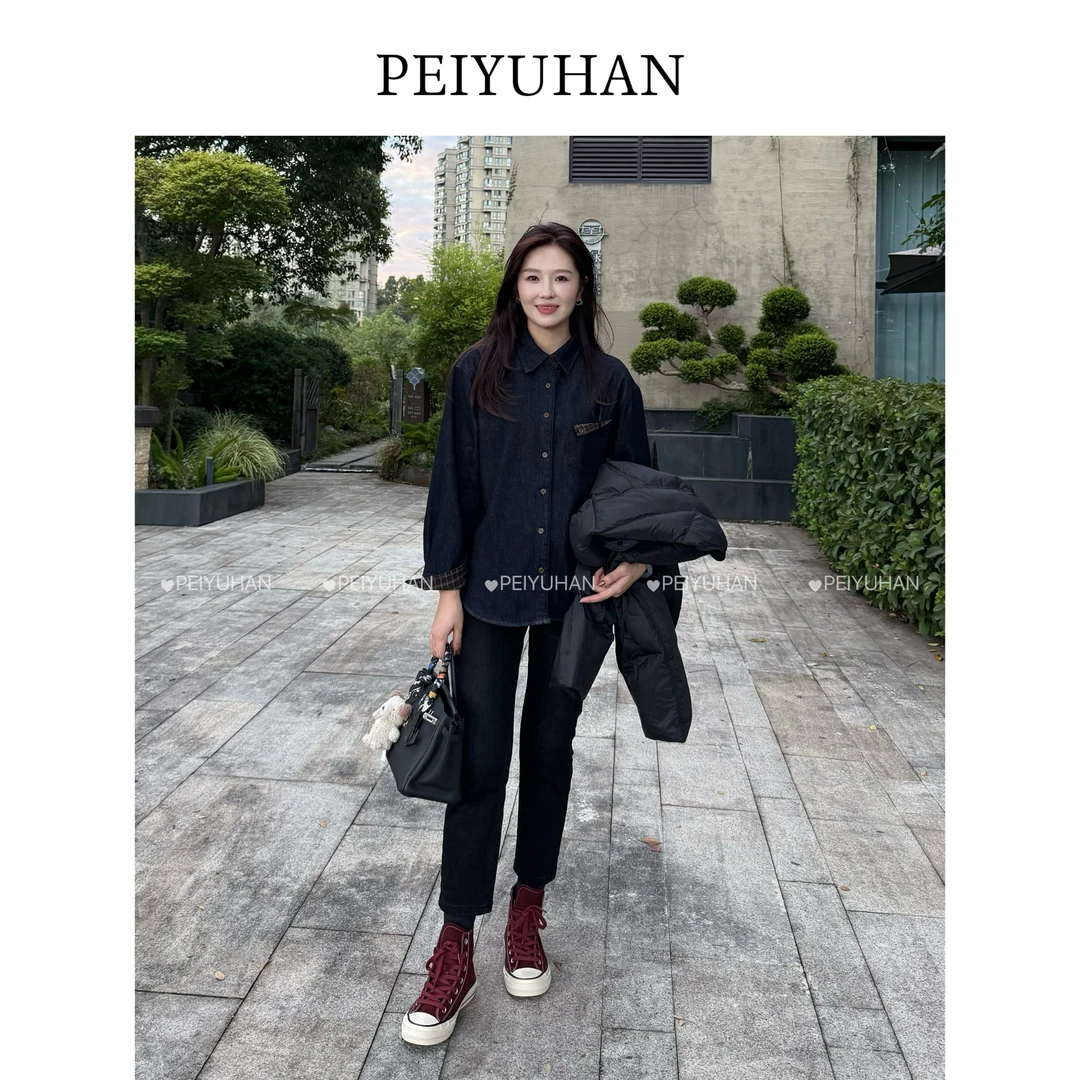 PEIERNA佩佩WA 【磨毛牛仔衬衣】衬衫 H8809 6106167翻领时尚秋冬