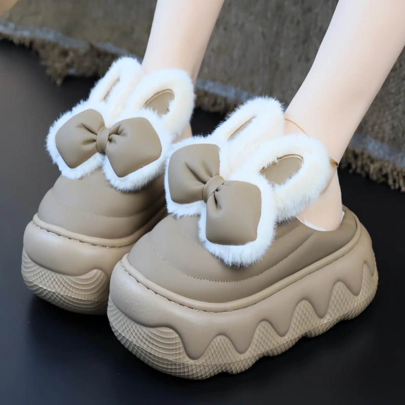 PU防水棉拖鞋女秋冬季2025新款居家保暖毛毛绒室内冬天厚底家居