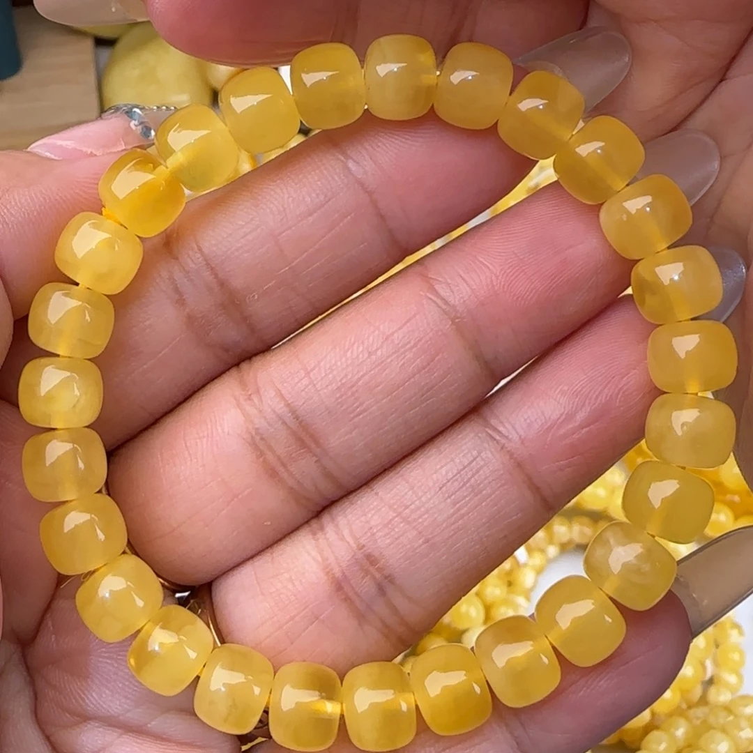 蜜蜡未镶嵌手链鸡油黄老型手串