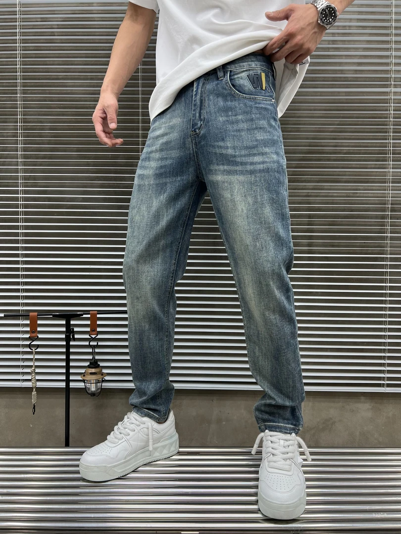轻奢美式复古男士男款牛仔裤修身时尚百搭小直筒潮流软水洗牛仔裤