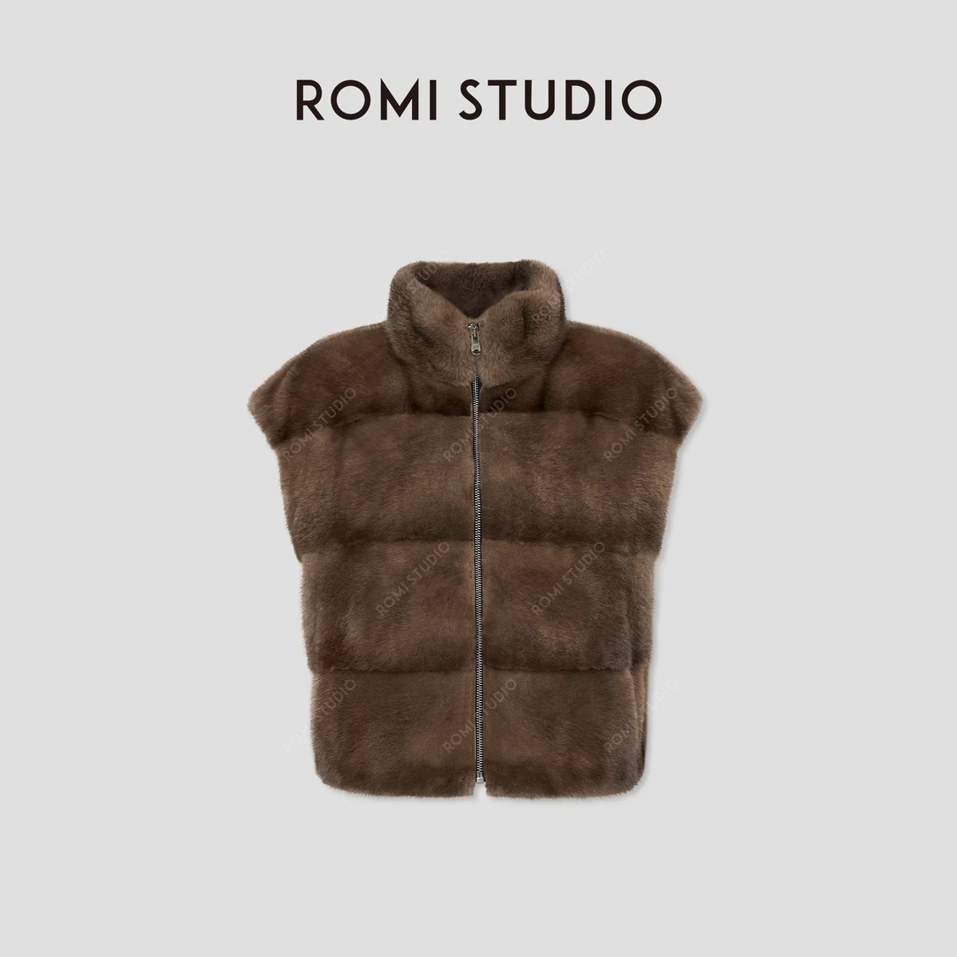 ROMI STUDIO北欧进口咖啡貂皮草马甲轻奢水貂皮毛一体 RWCWW85771