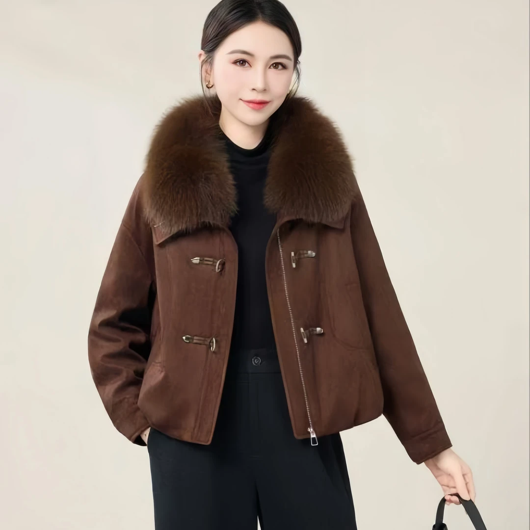 高货狐狸毛毛领白鸭绒外套