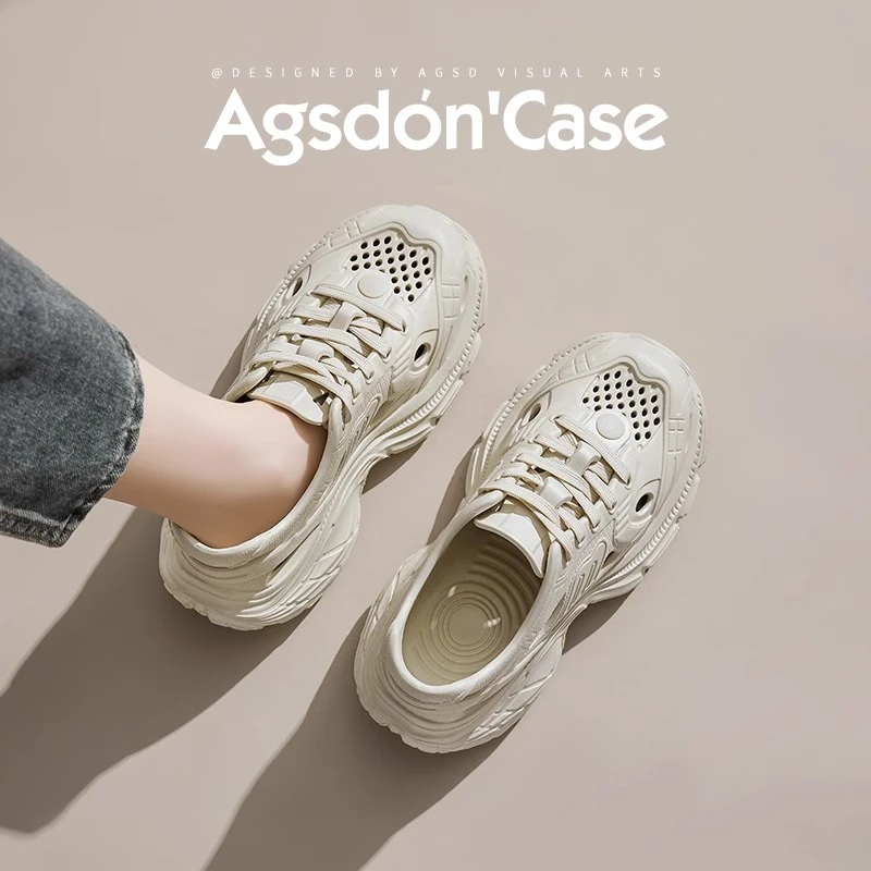 奥古狮登厚底洞洞鞋女2025新款夏季踩屎感老爹凉鞋户外涉水溯溪鞋