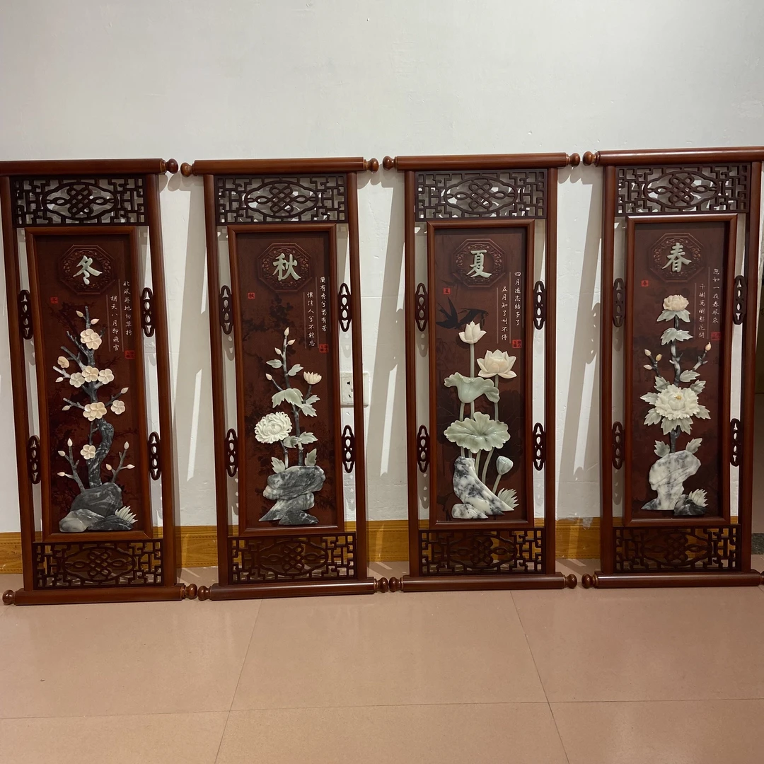 东阳木雕天然玉春夏秋冬
