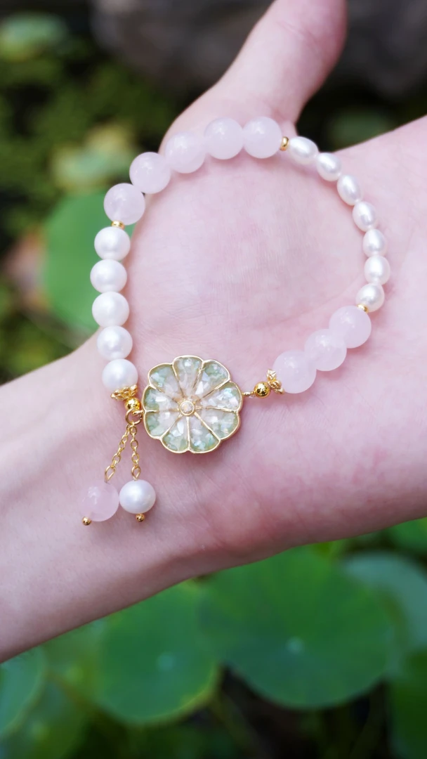 铜合金手链 螺钿工艺粉礼物生日国潮手工轻奢手链