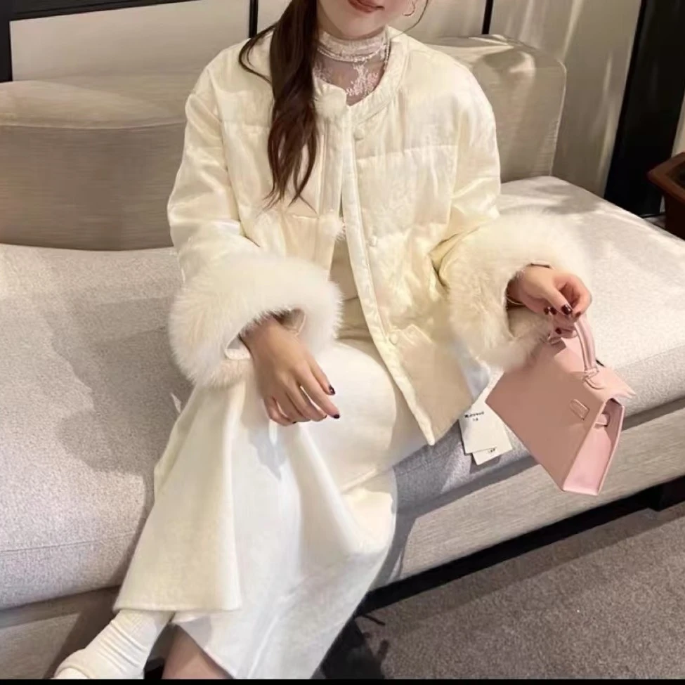 冬季新款新中式国风提花棉服云绒拼接保暖显瘦气质女士外套