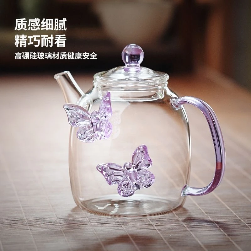 【宏兔玻璃工厂补贴】300ml高硼硅玻璃茶壶家用手工耐高温手柄水壶