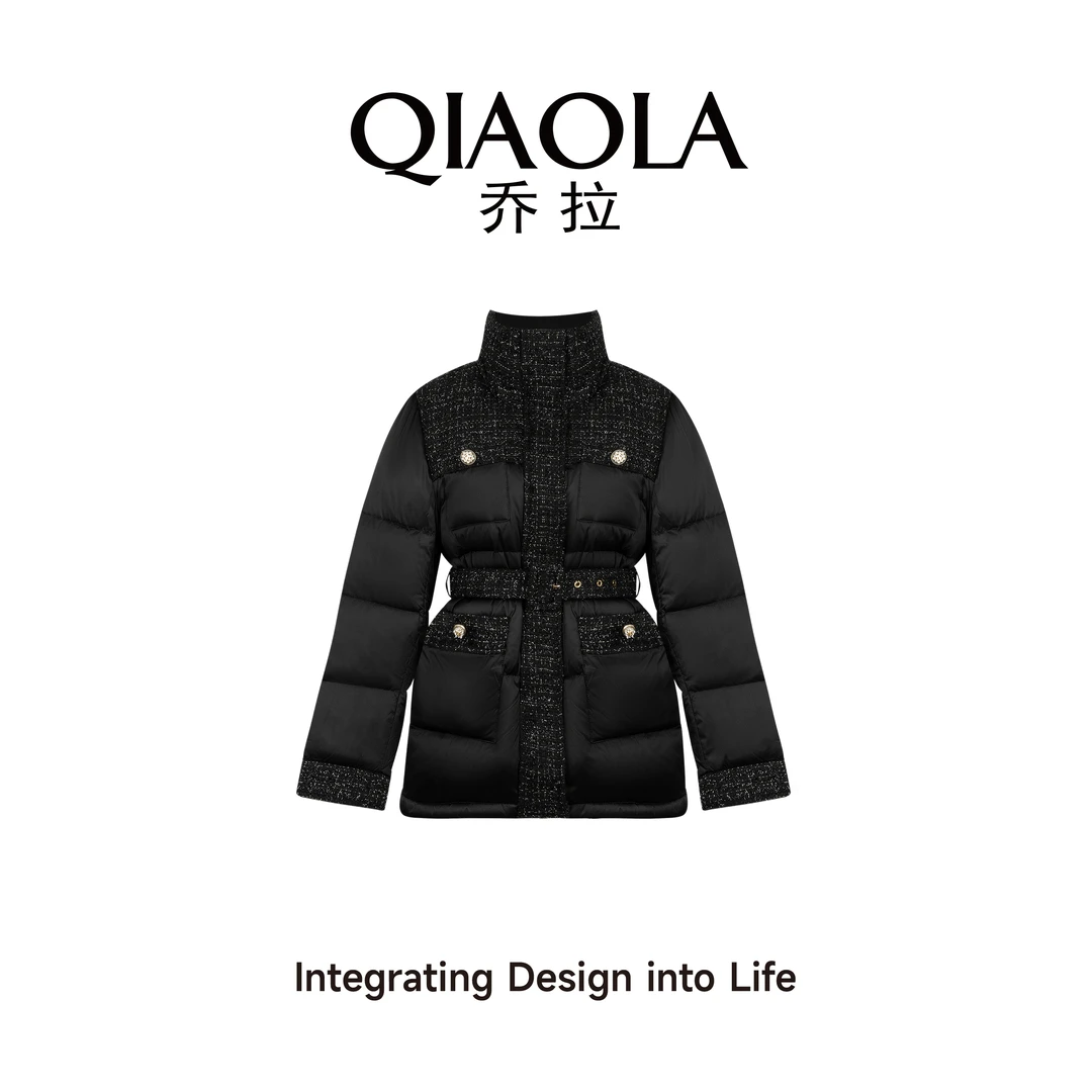 QIAOLA/乔拉【浮金摩登】秋冬季90白鸭绒立领小香风洋气羽绒服预售